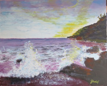 Peinture intitulée "vague aux roches ro…" par Frederic Pastor, Œuvre d'art originale, Huile