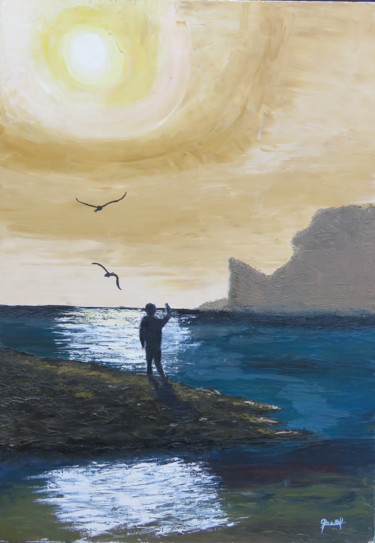 Pintura intitulada "L’enfant aux oiseau…" por Frederic Pastor, Obras de arte originais, Óleo