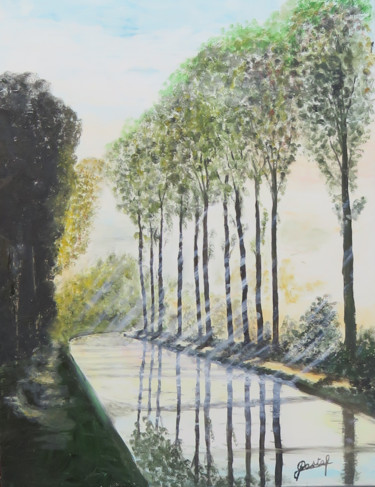 Peinture intitulée "brume sur le canal…" par Frederic Pastor, Œuvre d'art originale, Huile