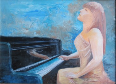 Painting titled "la pianiste" by Frederic Pastor, Original Artwork, Oil