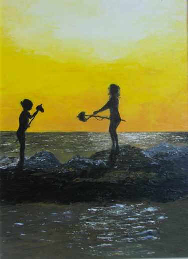 Malerei mit dem Titel "filles qui jouent s…" von Frederic Pastor, Original-Kunstwerk, Öl