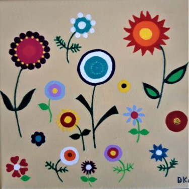 Peinture intitulée "Les fleurs" par Katarzyna Wendzonka, Œuvre d'art originale, Acrylique
