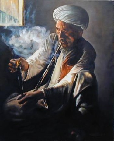 Painting titled "Turkmène fumant la…" by Bernard Frackowiak, Original Artwork