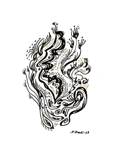 Zeichnungen mit dem Titel "Dessin intuitif #4" von Nathalie Fradi, Original-Kunstwerk, Marker Auf Keilrahmen aus Holz montie…