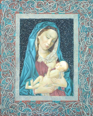 绘画 标题为“Мадонна с младенцем” 由Fragonard, 原创艺术品, 油 安装在木质担架架上
