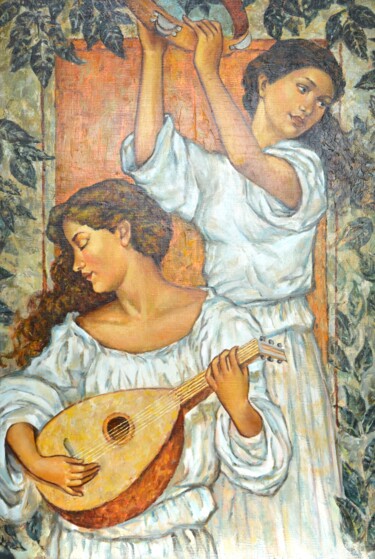 绘画 标题为“Музыка 2” 由Fragonard, 原创艺术品, 油 安装在木质担架架上
