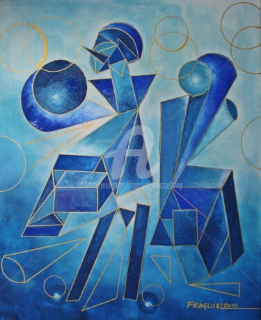 Pintura intitulada "LINE BLUE GOLD-ET" por Fraguial, Obras de arte originais, Acrílico