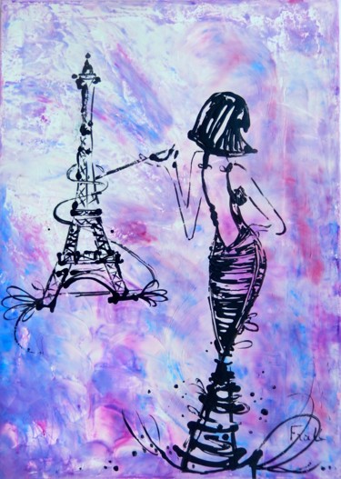 Painting titled "La Parisienne   50x…" by Frall, Original Artwork, Acrylic Mounted on Wood Stretcher frame