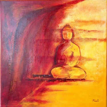 Painting titled "Bouddha méditant" by Frall, Original Artwork, Oil Mounted on Wood Stretcher frame