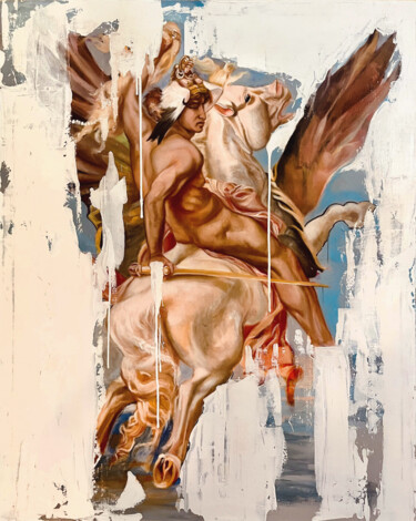Painting titled "Perseo" by Fran Rosado Díaz, Original Artwork, Oil Mounted on Wood Stretcher frame