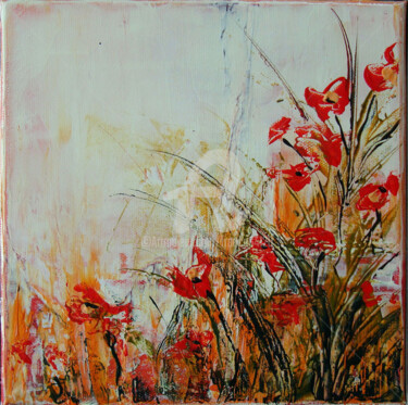 Painting titled "coquelicots" by Françoise Dugourd-Caput, Original Artwork, Oil Mounted on Wood Stretcher frame