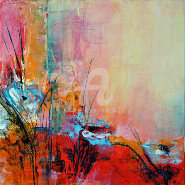 Painting titled "Fleur 5" by Françoise Dugourd-Caput, Original Artwork, Oil Mounted on Wood Stretcher frame