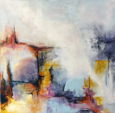 Painting titled "Brume" by Françoise Dugourd-Caput, Original Artwork, Oil Mounted on Wood Stretcher frame