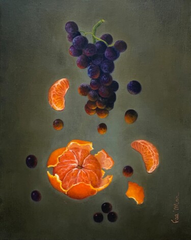 Painting titled "Une mandarine une g…" by France Mondello, Original Artwork, Oil