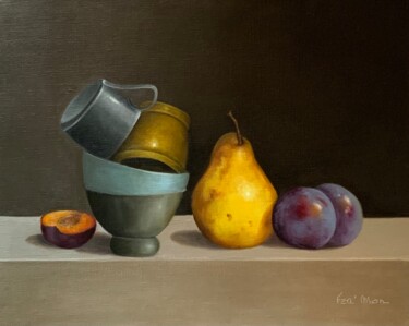 Painting titled "BOLS AVEC FRUITS" by France Mondello, Original Artwork, Oil