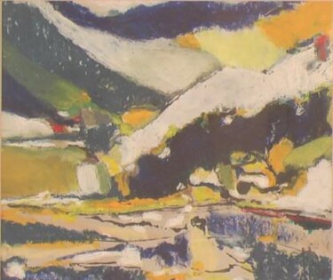 Peinture intitulée "montagne l'hiver" par France Turbang, Œuvre d'art originale, Huile