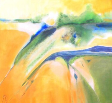 Painting titled "Golden falls" by France Turbang, Original Artwork, Oil