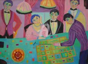 Peinture intitulée "Au casino" par France Wagner, Œuvre d'art originale, Huile