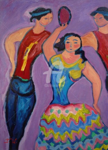 Painting titled "Flamenco" by France Wagner, Original Artwork, Oil