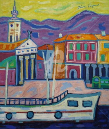 Peinture intitulée "Port d'Italie" par France Wagner, Œuvre d'art originale, Huile
