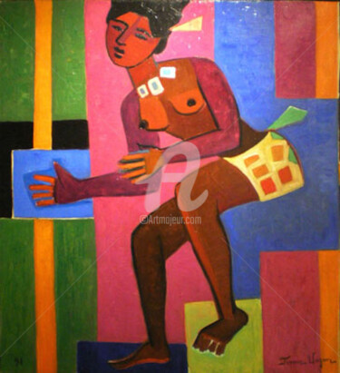 Peinture intitulée "Omo danse (Ethiopie)" par France Wagner, Œuvre d'art originale