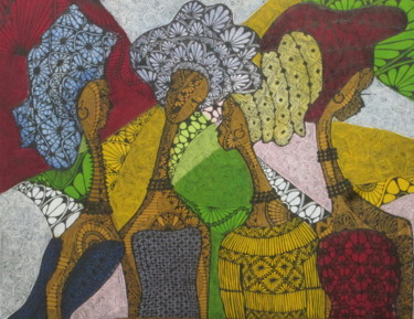 Schilderij getiteld "Party Girls" door Frances Okala, Origineel Kunstwerk