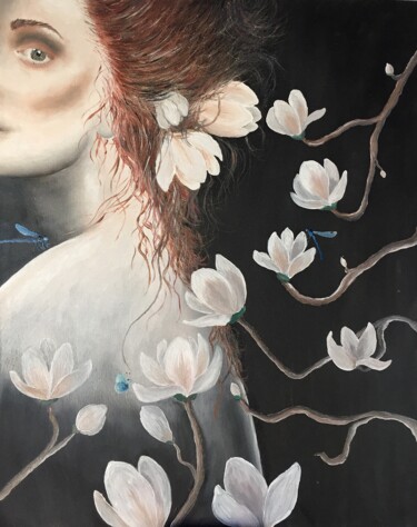 Pittura intitolato "Donna tra rami di m…" da Francesca Aimone Mariota, Opera d'arte originale, Olio