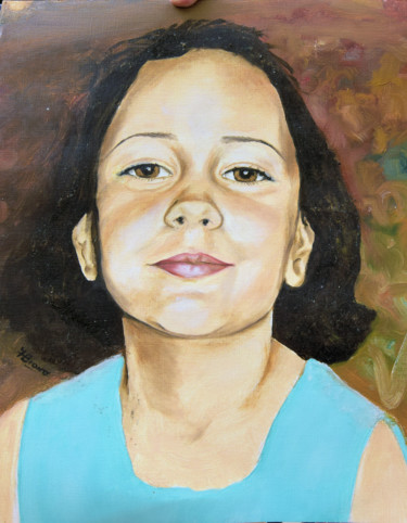 绘画 标题为“Portrait fillette a…” 由Francesca Bravo, 原创艺术品, 油