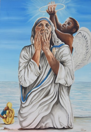 Peinture intitulée "Mère Thérèse" par Francesca Bravo, Œuvre d'art originale, Huile