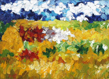 Pittura intitolato "paesaggio-campo-di-…" da Francesca Camisasca, Opera d'arte originale, Olio