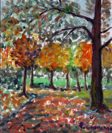 Pittura intitolato "paesaggio-autunno-a…" da Francesca Camisasca, Opera d'arte originale, Olio