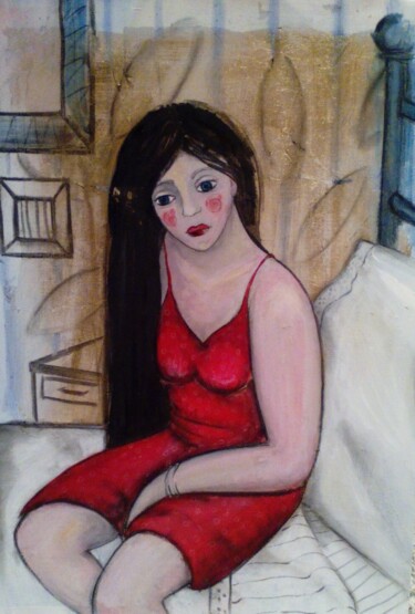 Pittura intitolato "Sul letto" da Francesca Leoni, Opera d'arte originale, Acrilico