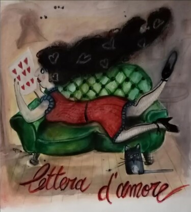 Drawing titled "Lettera d'amore" by Francesca Leoni, Original Artwork, Watercolor