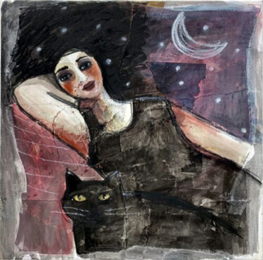 Pittura intitolato "Ritratto notturno c…" da Francesca Leoni, Opera d'arte originale, Acquarello