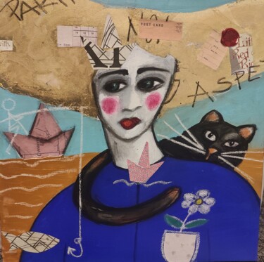 Schilderij getiteld "Il gatto nero" door Francesca Leoni, Origineel Kunstwerk, Aquarel