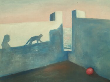 Schilderij getiteld "ombre con palla ros…" door Francesca Sacconi, Origineel Kunstwerk, Tempera