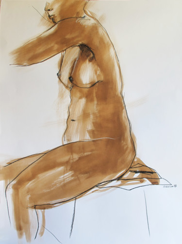 Dessin intitulée "nu de femme - encre…" par Francesca Messina, Œuvre d'art originale, Fusain