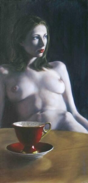 Painting titled "La tazza rossa" by Francesco Bortolotti, Original Artwork, Oil