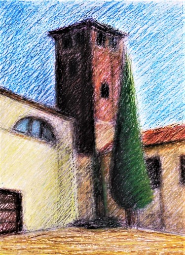 Desenho intitulada "Il chiostro-The clo…" por Francesco Cagnato, Obras de arte originais, Pastel