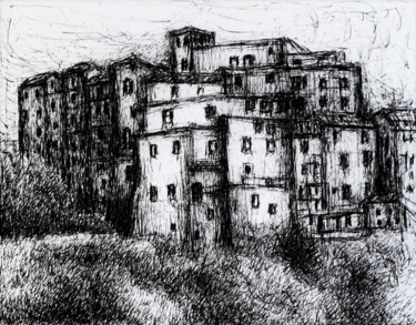 Dibujo titulada "Il borgo di Cascia-…" por Francesco Cagnato, Obra de arte original, Tinta