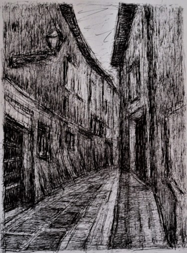 Desenho intitulada "Il borgo di Pittigl…" por Francesco Cagnato, Obras de arte originais, Tinta