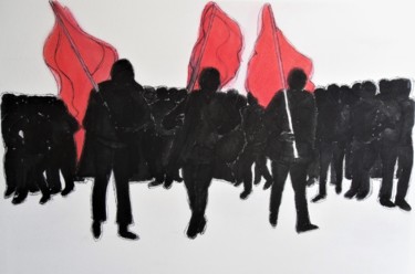 Drawing titled "I manifestanti" by Francesco Cagnato, Original Artwork, Pastel Mounted on Cardboard