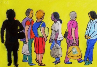 Dibujo titulada "Al mercato" por Francesco Cagnato, Obra de arte original, Pastel