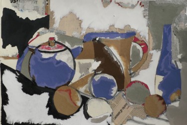 Composizione con teiera e frutta Collages intitulée "Composizione con te…" par Francesco Cagnato, Œuvre d'art originale, Collages