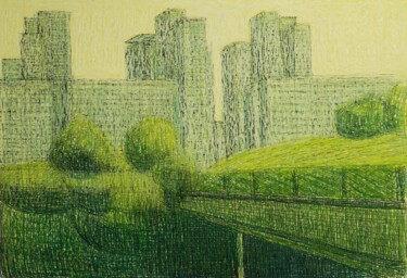 Disegno intitolato "Agglomerati urbani-…" da Francesco Cagnato, Opera d'arte originale, Pastello
