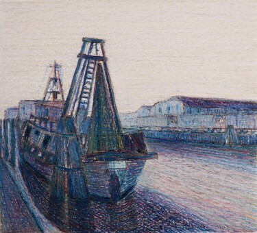 Dessin intitulée "Chioggia, il porto…" par Francesco Cagnato, Œuvre d'art originale, Pastel
