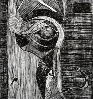 Disegno intitolato "L'occhio del ramarro" da Francesco Cagnato, Opera d'arte originale, Inchiostro