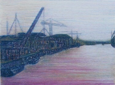 Dessin intitulée "Il cantiere navale-…" par Francesco Cagnato, Œuvre d'art originale, Pastel