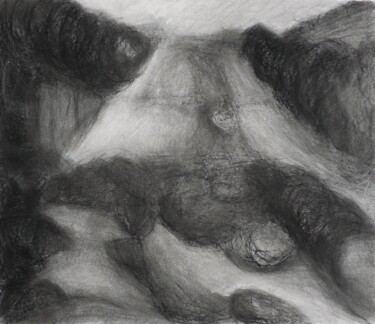 Рисунок под названием "Paesaggio di montag…" - Francesco Cagnato, Подлинное произведение искусства, Древесный уголь