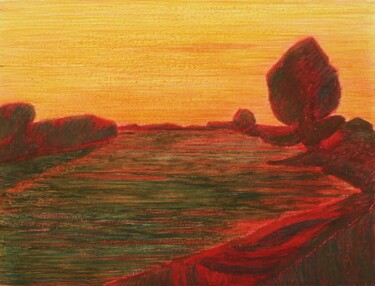 Dessin intitulée "Rossofiume-Red river" par Francesco Cagnato, Œuvre d'art originale, Pastel